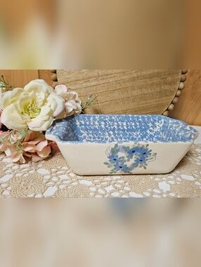Gerald E Henn Workshops Stoneware Loaf Pan Baking Dish Spongeware Heart Cottage